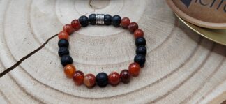 bracelet "halloween" cornaline et pierre de lave 8mm
